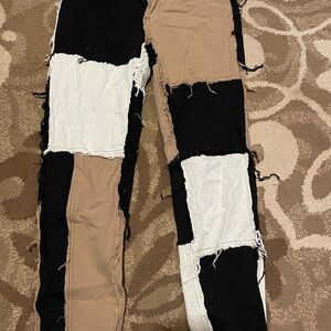 SHEIN Black and Tan Contrast Pants